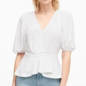 New Banana Republic Women's V-neck Puff Sleeve Peplum Hem Faux Wrap Top Blouse